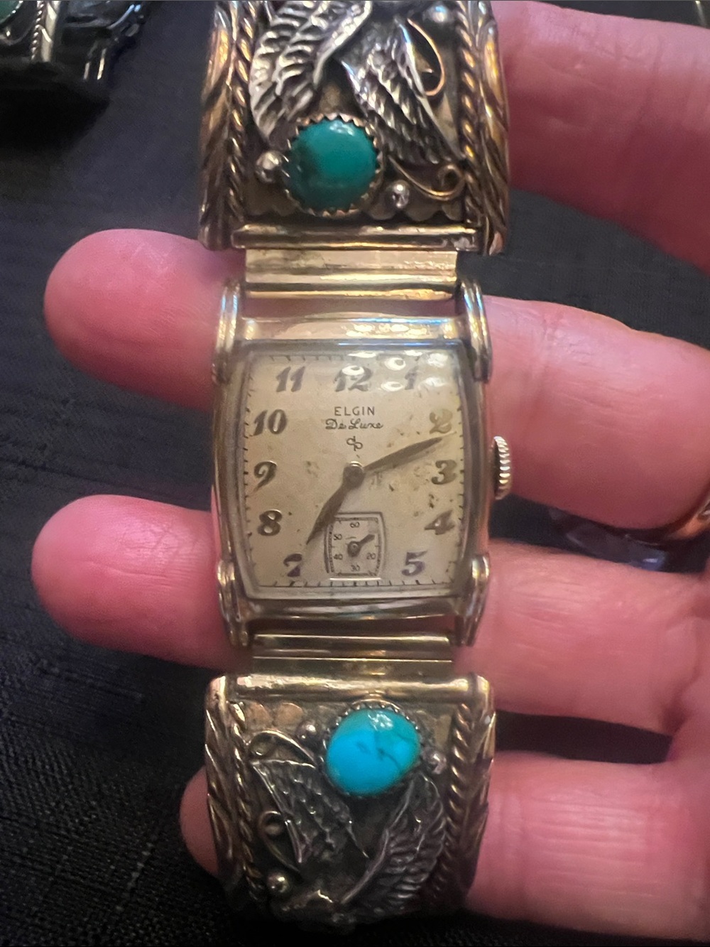 1949 Elgin DeLuxe Vintage Turquoise Inlay Wristwatch